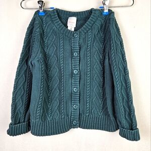 Hanna Andersson Green Cable Knit Cardigan Sweater Size 6-7